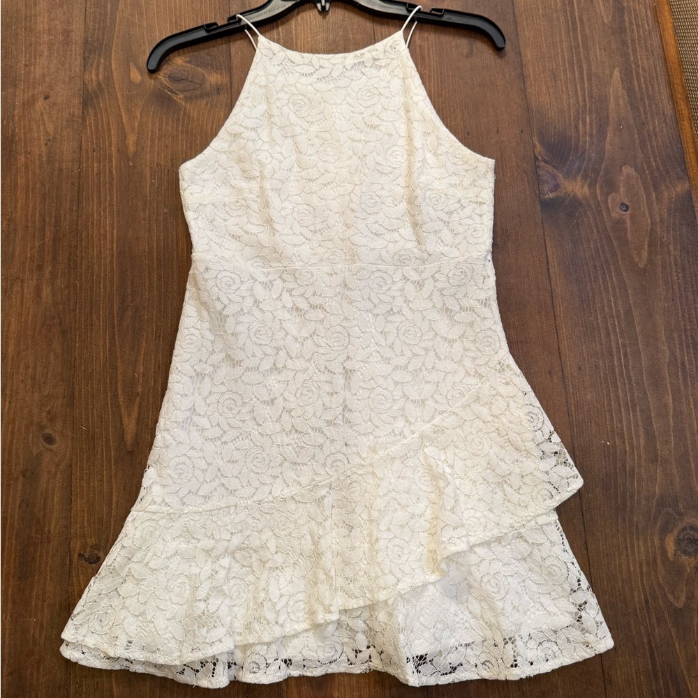 Cream Sleeveless Halter A-line Dress